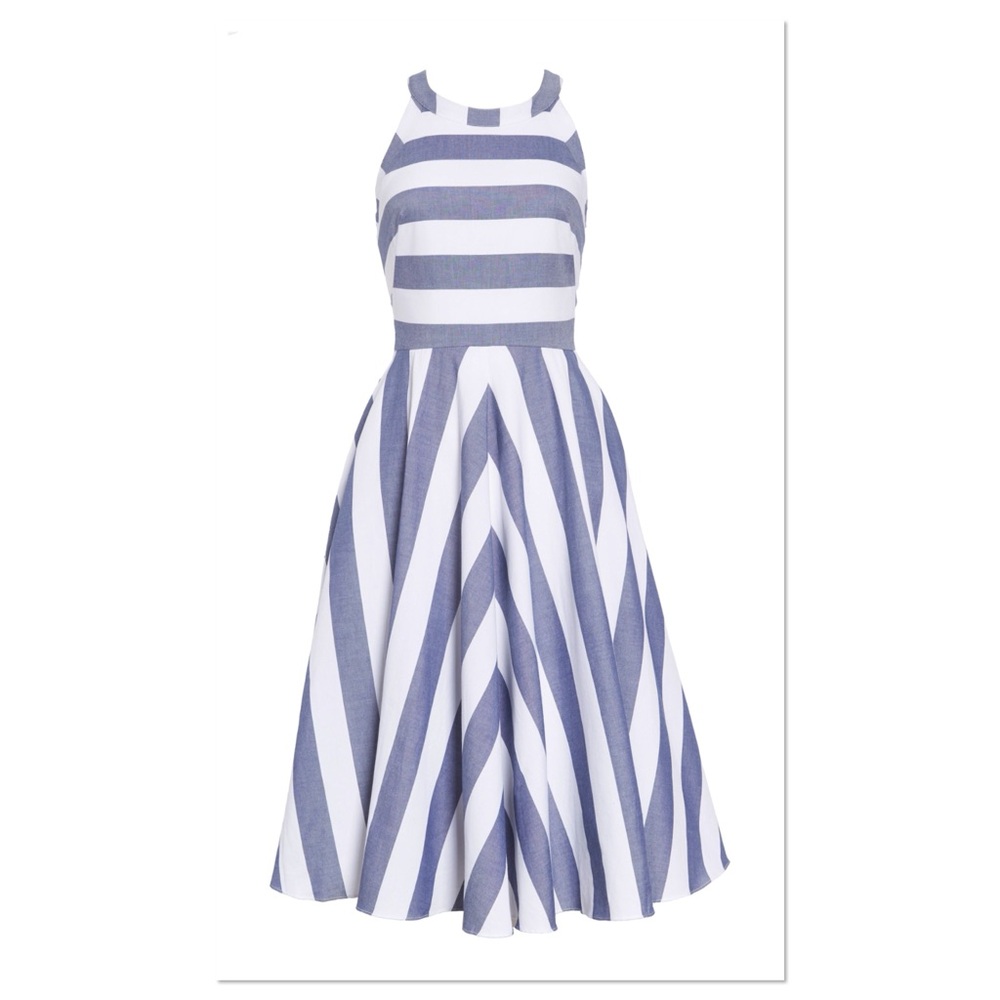 Eliza J Navy and White Striped Fit-and-Flare Midi Dress